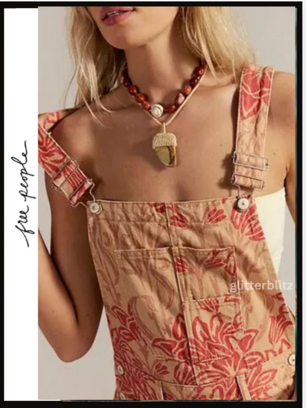 Free People We The Free Good Luck Printed Overalls NWT Large